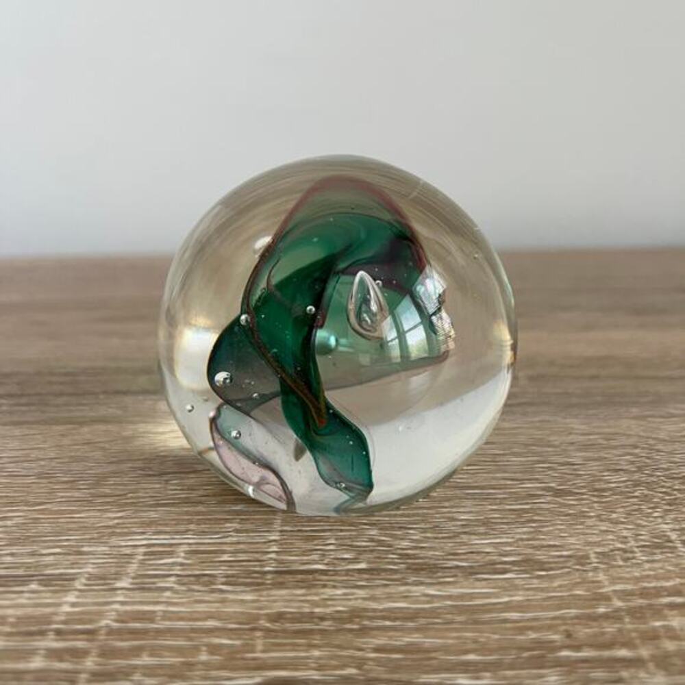 Karg Signed Paperweight‎ Bubbles Green Red Purple Smoke Swirl